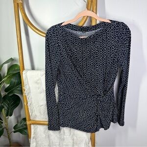 Ann Taylor Navy and White Polka Dot Blouse sz S